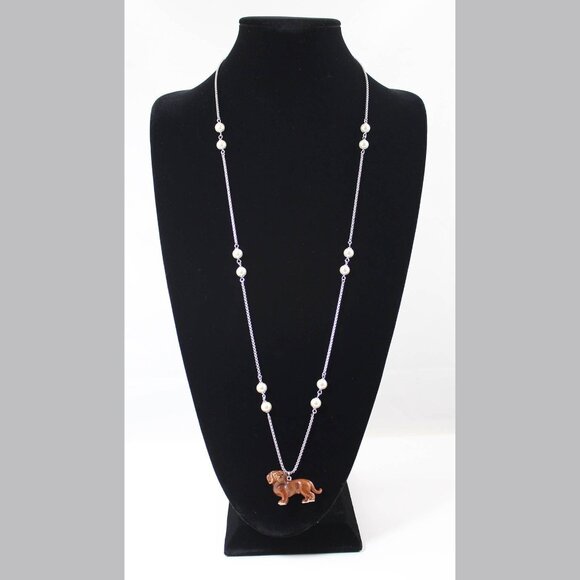 Red Dachshund Pendant & Pearl Necklace, Doxie, Weiner Dog, Pendant Necklace - Picture 3 of 8